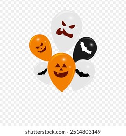 Vector illustration of Balloons with scary facial expression on transparent background