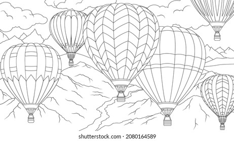 Vector Illustration Balloons Sky Coloring Book Stock Vector (Royalty ...