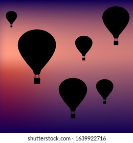 Vector illustration. Balloons, balloons in the sky, sunset