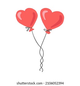 Ilustración vectorial de los globos. Dos globos con forma de corazón aislados en un fondo blanco al estilo de las caricaturas.