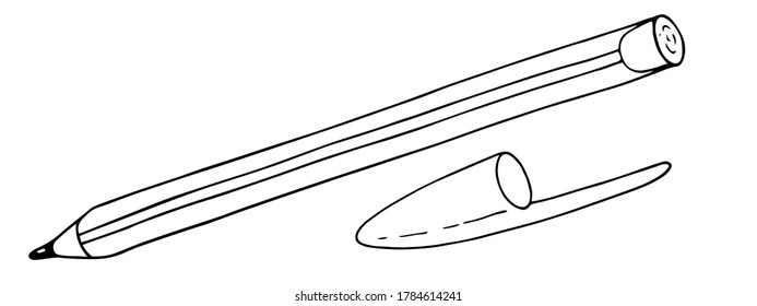 Vector illustration. Ballpoint or gel pen with cap isolated on white background. Office accessories element. Theme of back to school. Hand drawn simple doodle clipart. For poster, banner, pattern.