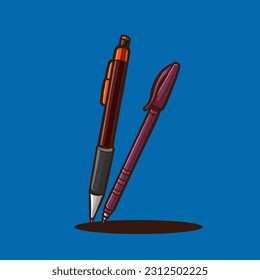 vector illustration of ballpoint office tools