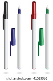 Vector illustration of a ballpoint (pen) in different colors. All objects and details are isolated. White background color is easy to adjust/customize.