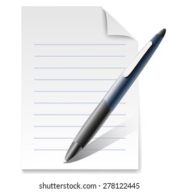 Vector illustration of  ballpoint pen with paper page