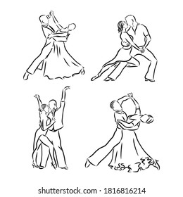 Ilustración vectorial de parejas de baile de salón de baile, baile, dibujo vectorial