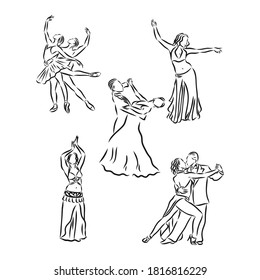 Ilustración vectorial de parejas de baile de salón de baile, baile, dibujo vectorial