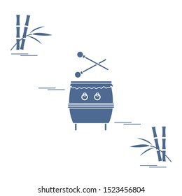 Vector illustration with bamboo, drum. Chinese folk percussion instrument. Traditional attributes national holidays of Asia. Culture of Korea, Japan, China. Happy new year 2020. Design for print.