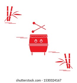 Vector illustration with bamboo, drum. Chinese folk percussion instrument. Traditional attributes national holidays of Asia. Culture of Korea, Japan, China. Happy new year 2020. Design for print.