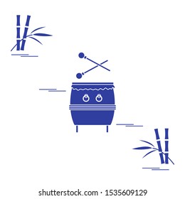 Vector illustration with bamboo, drum. Chinese folk percussion instrument. Traditional attributes national holidays of Asia. Culture of Korea, Japan, China. Happy new year 2020. Design for print.