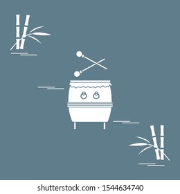 Vector illustration with bamboo, drum. Chinese folk percussion instrument. Traditional attributes national holidays of Asia. Culture of Korea, Japan, China. Happy new year 2020. Design for print.