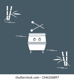 Vector illustration with bamboo, drum. Chinese folk percussion instrument. Traditional attributes national holidays of Asia. Culture of Korea, Japan, China. Happy new year 2020. Design for print.