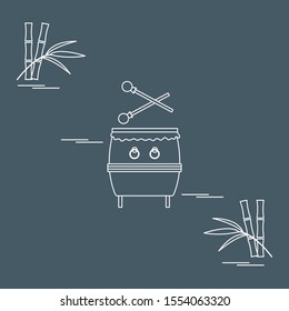 Vector illustration with bamboo, drum. Chinese folk percussion instrument. Traditional attributes national holidays of Asia. Culture of Korea, Japan, China. Happy new year 2020. Design for print.