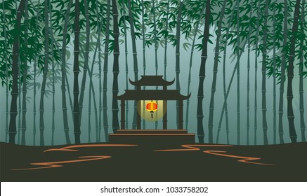 Vector illustration of Bamboo forest with chinese gate