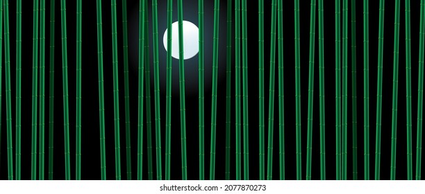 Vector illustration of bamboo grove and full moon