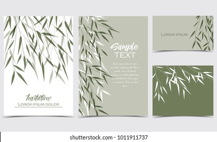 Vector Illustration bamboo leaves. Set of greeting cards