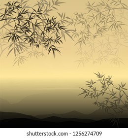 Vector illustration of bamboo on background, design of Chinese and Japanese bamboo trees, stems and leaves. colorful trees background