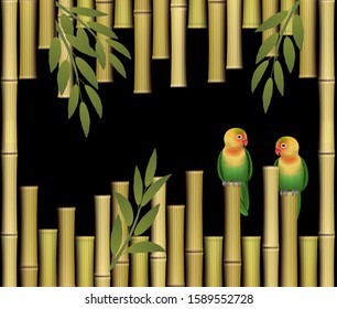 Vector illustration of bamboo parrots lovebirds frame pattern