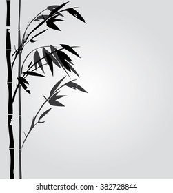 vector illustration of bamboo plant silhouette oriental background