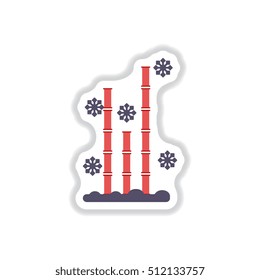 Vector illustration of bamboo and snow in paper sticker style