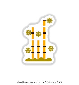 Vector illustration of bamboo and snow in paper sticker style