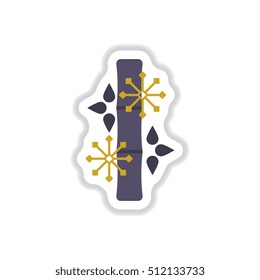Vector illustration of bamboo and snowflakes in paper sticker style