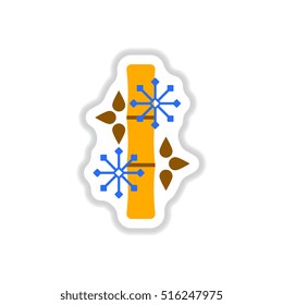 Vector illustration of bamboo and snowflakes in paper sticker style