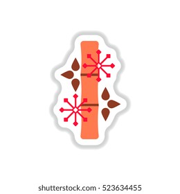 Vector illustration of bamboo and snowflakes in paper sticker style