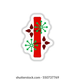 Vector illustration of bamboo and snowflakes in paper sticker style