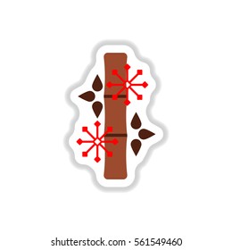 Vector illustration of bamboo and snowflakes in paper sticker style