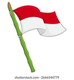 Vektorgrafik des Bambusspeers mit an der Spitze befestigter indonesischer Flagge als Symbol für die Unabhängigkeit, den Nationalismus und die Freiheit Indonesiens. Geeignet für 17. August Feier und patriotische Designs.