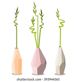 Vector illustration with bamboo stems in vase on white background in flat style