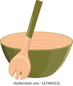Ilustración vectorial de la vajilla de bambú sobre fondo blanco