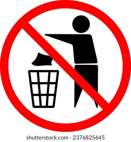vector illustration of a ban on littering on a transparent background