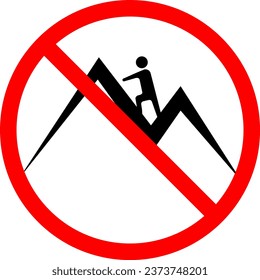 vector illustration of the ban on mountaineering on a transparent background