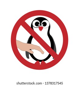 Vector illustration of ban on touching penguin on white background. Symbol of animal,nature,warning.