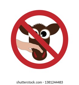 Vector illustration of ban on touching cow on white background. Symbol of animal,farm,warning.
