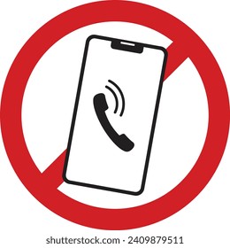 Vector illustration of a ban on the use of mobile phones. red ban sign, black phone.