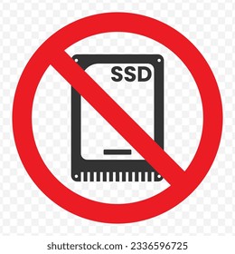 Ilustración vectorial del icono de prohibición para SSD en color oscuro y fondo transparente (PNG).