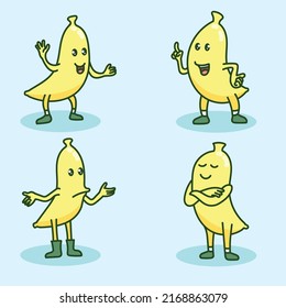 vector illustration of banana characters with various expressions. Bananas are very healthy for the body.