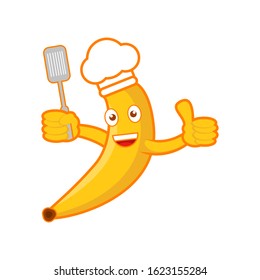 Vector Illustration of Banana Chef Logo or Mascot, Good for Food and Drink Product