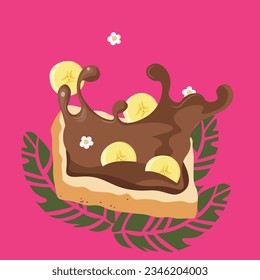 Vector illustration. Banana chocolate toast, branding, menu element. Isolated vector.