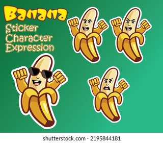 Vector illustration. banana expression character sticker suitable for Decoration for greeting cards, posters, patches, prints for clothing, emblems