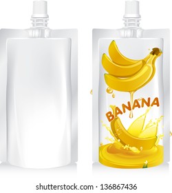 Vector illustration. Banana falling into the milky splash.