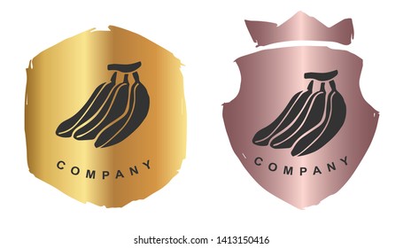 Vector Illustration of Banana Fruit Food with Rose Gold and Gold Banner or Background. Graphic Design for Logo and T-shirt.