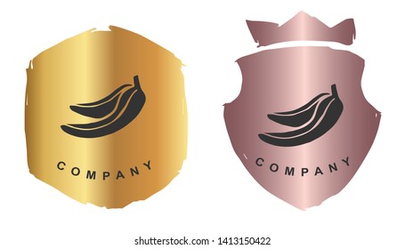 Vector Illustration of Banana Fruit Food with Rose Gold and Gold Banner or Background. Graphic Design for Logo and T-shirt.