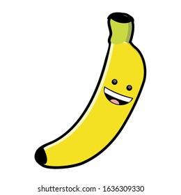 Vector Illustration of banana happy smiling. Banana mascot cartoon character expression flat design on a white background.