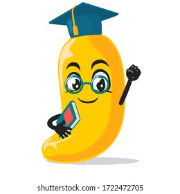 vector illustration of banana mascot or character graduation hat and holding book