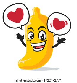 vector illustration of banana mascot or character says with love in bubble speech