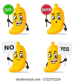 vector illustration of banana mascot or character collection set with sign theme