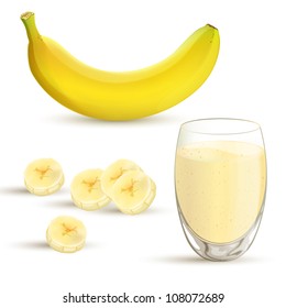 Vector illustration of a banana and a banana milkshake